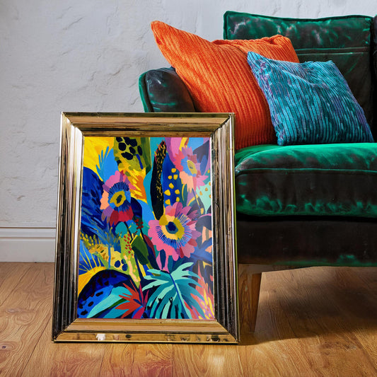 Vibrant Abstract Floral Wall Art Print, Maximalist Botanical Decor, Colorful Living Room Decor, Boho Flower Art, Large Abstract Painting