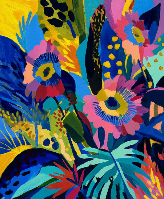 Vibrant Abstract Floral Wall Art Print, Maximalist Botanical Decor, Colorful Living Room Decor, Boho Flower Art, Large Abstract Painting